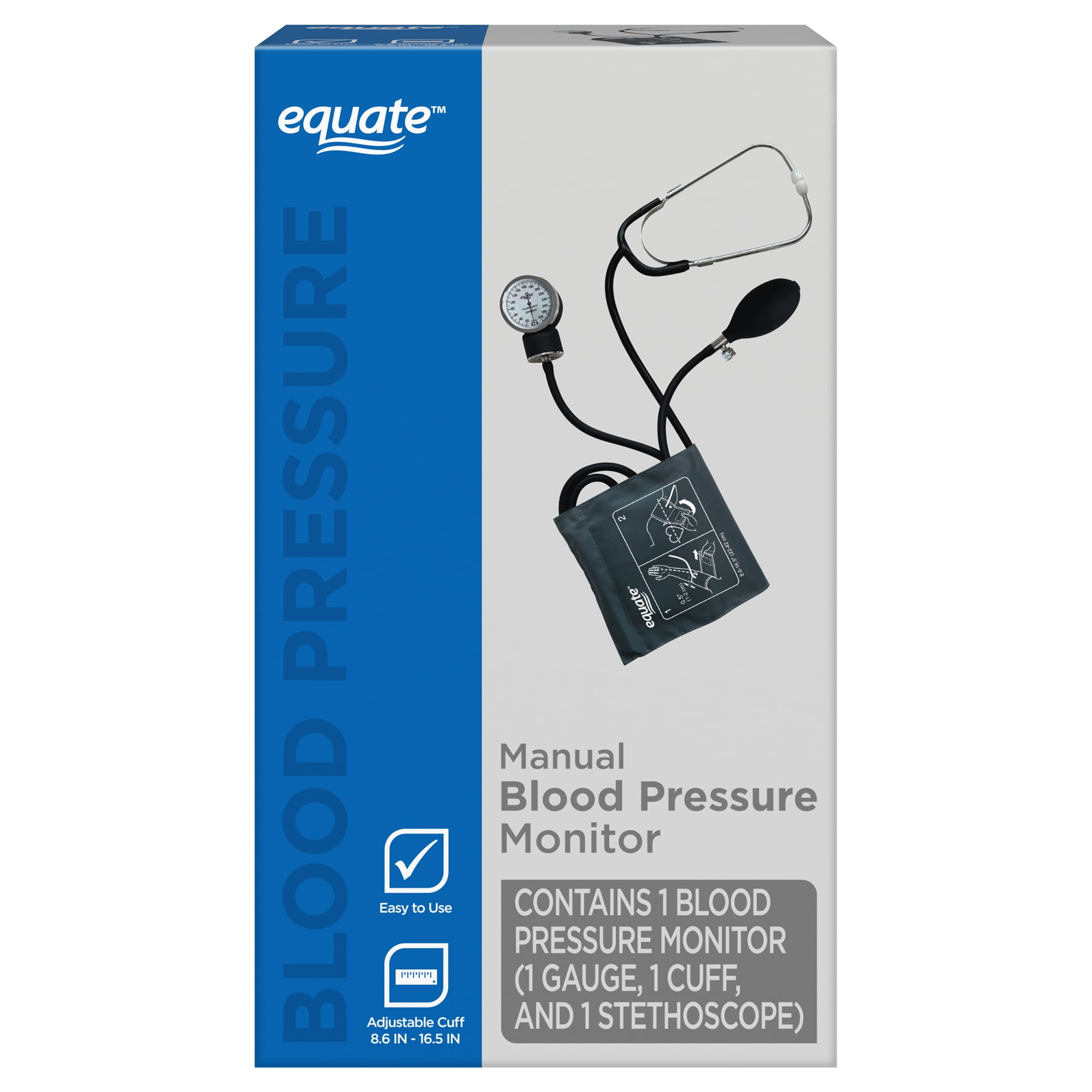 Equate Manual Blood Pressure Cuff, Professional Aneroid Sphygmomanometer, Stethoscope & Adult Cuff (25-36cm / 10-14" Range)