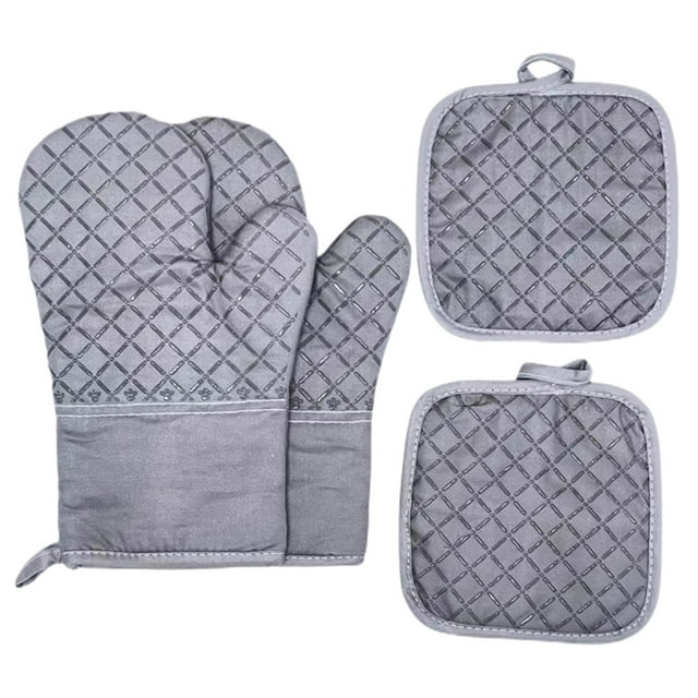 Guantes de Horno y Agarraderas para Cocina Resistentes al Calor 4 Piezas Guantes de Horno de algodón y Almohadillas Calientes con Agarre de Silicona Antideslizante Brazo Largo