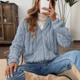thumbnail image 6 of Wutalume Women's Plush Jacket, Casual Solid Color Hooded Drawstring Jacket, Jacquard Design for Fall and Winter, Soft and Warm, Perfect for Relaxed Fit and Comfort,Light Blue XL, 6 of 7