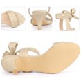 thumbnail image 4 of BLISSFUL STEP Women's Open Toe Ruffle Ankle Bow Tie Mid Heels Sandals Beige US 10, 4 of 6