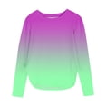 thumbnail image 2 of YUNAFFT Girls Long Sleeve Round-Neck Shirts Ombre Design Side Slits Cotton-Like Stretchy Blouse For 4-14Y, 2 of 7