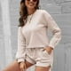thumbnail image 2 of Conjunto de pijama para mujer, de punto, de manga larga, con top y pantalones cortos, suelto, informal, para la vida diaria, color albaricoque XL, 2 of 6
