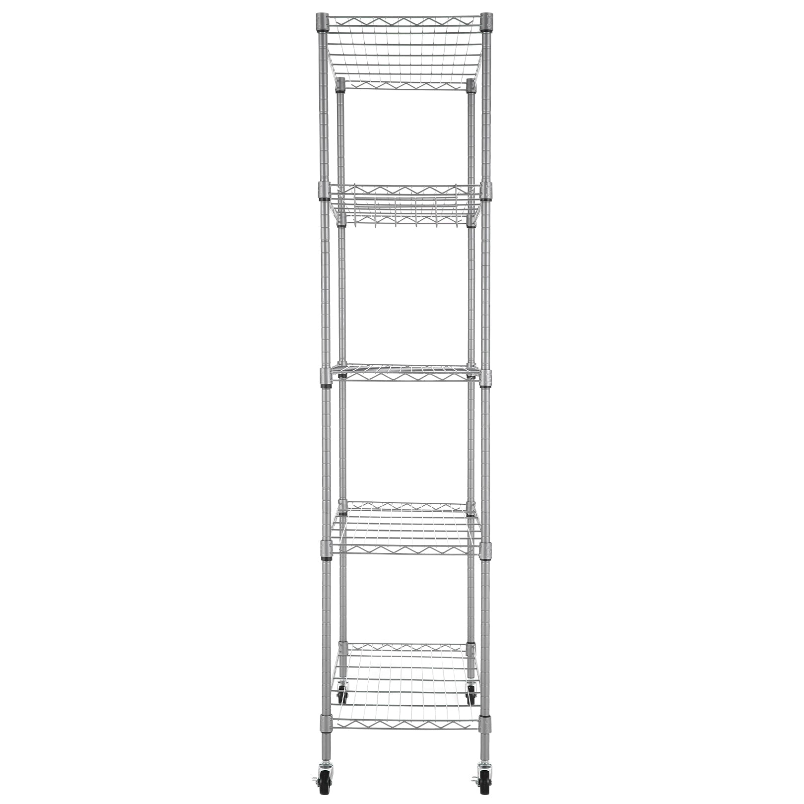 Sailvan 5-Tier Heavy Duty Metal Shelving Unit with Wheels, 900LBS Adjustable Wire Storage Rack for Garage, Pantry & Kitchen,Silver