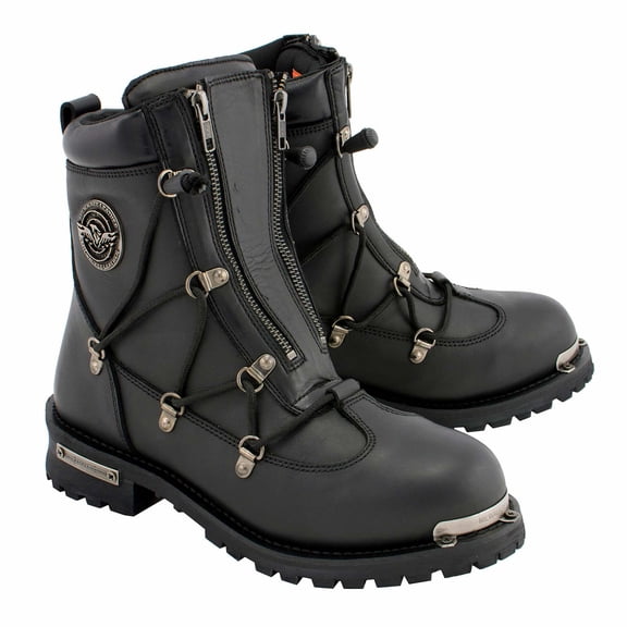 Milwaukee Leather MBM9075 Men's Black Leather 6-inch Plain Toe Dual Zipper Motorcycle Rider Boots 8.5