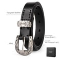 thumbnail image 1 of Catelles Vintage Engraved Silver Alloy Buckle Black Leather Belt for Women, Classic Western Style, Wear-resistant Breathable,Gift Box Width 0.95 inches, 1 of 10