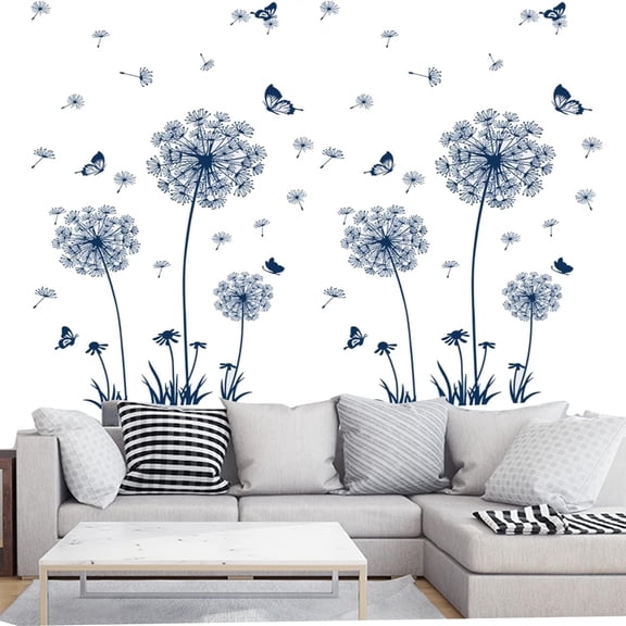 Farcauo 2 Set Dandelion Wall Decals Peel and Stick Dandelion Wall Stickers Large Floral Wall Stickers & Murals Flower Wall Decals for Living Room Bedroom Bathroom Door Restroom Vinyl Wall Art