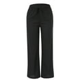thumbnail image 2 of Women High Waisted Wide Leg Pants Fashion Drawstring Elastic Trousers Comfy Straight Leg Women Dress (2-Black, L), 2 of 7