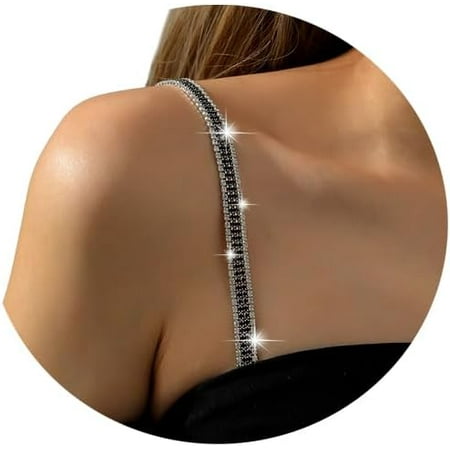 QIUYIDP 2Pcs Rhinestone Shoulder Straps Jewelry Crystal Strap Chain Detachable Lingerie Chain Bridal Wedding Festival Rave Dress Bra Body Chain Jewelry for Women