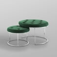 thumbnail image 5 of Alrik Green/Chrome Velvet Ottoman - Nesting, Stainless Steel Polished Base, Button Tufted, 5 of 10