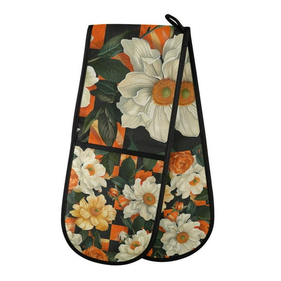 Yayeee Double Oven Mitt Kitchen Heat Resistant Baking 35" x7" Quilted Glove, Bright Floral