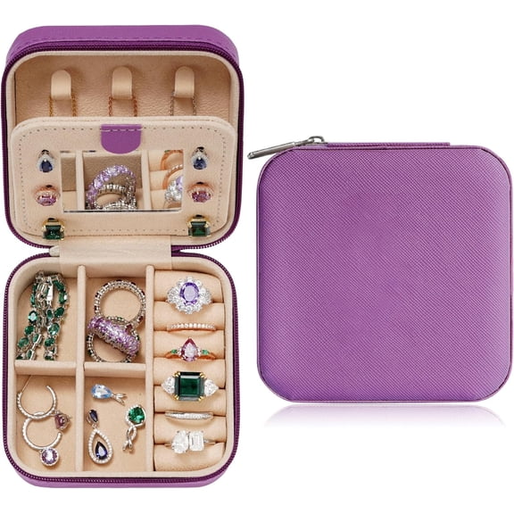 Travel Jewelry Case For Women Girls, Initial Jewelry Box | Small Jewelry Box | Travel Jewelry Box For Women | Travel Jewelry Case | Travel Gifts For Women| Travel Jewelry Organizer - Purple[Z1]