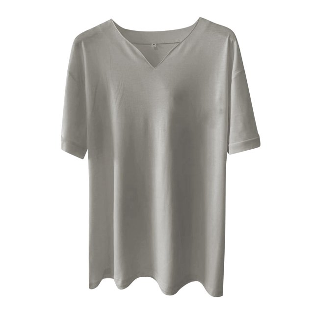 Men's Casual Solid Color V-Neck Gentleman's Business Short Sleeve Fitness T-Shirt 4XL