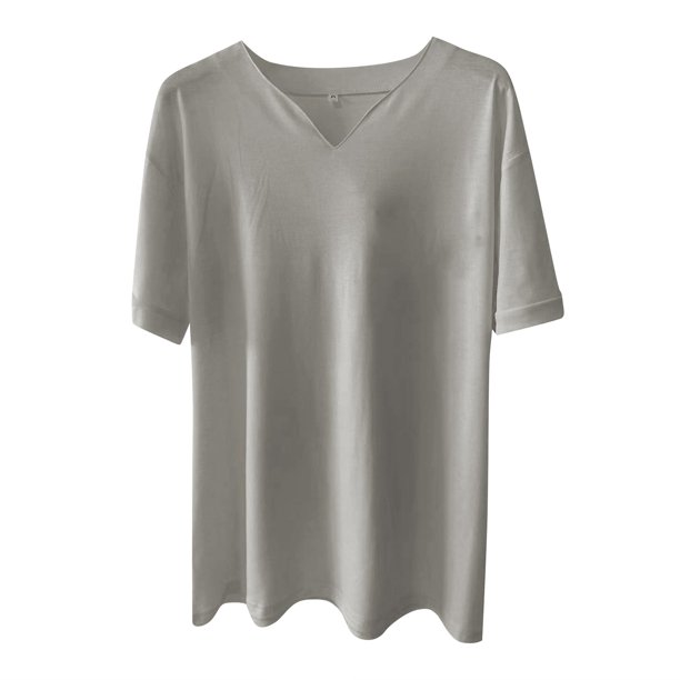 Men's Casual Solid Color V-Neck Gentleman's Business Short Sleeve Fitness T-Shirt M