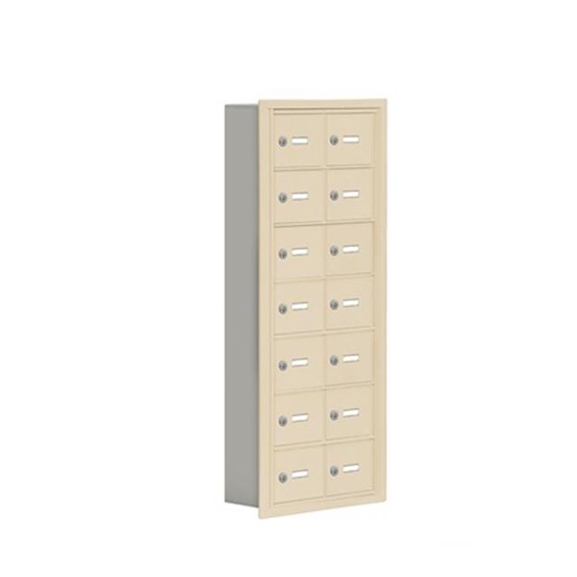 Salsbury 19075-14SRK Cell Phone Storage Locker 7 Door High Unit - 5 Inch Deep Compartments - 14 A Doors - Sandstone - Recessed Mounted - Master Keyed Locks