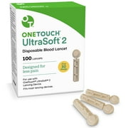 OneTouch Ultra Soft 2 Lancets | Fine 30G Lancets for Blood Testing | Compatible with Most Lancing Devices | Diabetic Lancets for Blood Glucose Monitor Kit, 1 Box (100 Lancets)