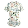 thumbnail image 3 of Scrubs for Women Plus Size Stretch Short Sleeve V Neck Cute Animal Pattern Nurse Tops Working Uniform Nursing Top with Pockets 05-White 3XL, 3 of 5