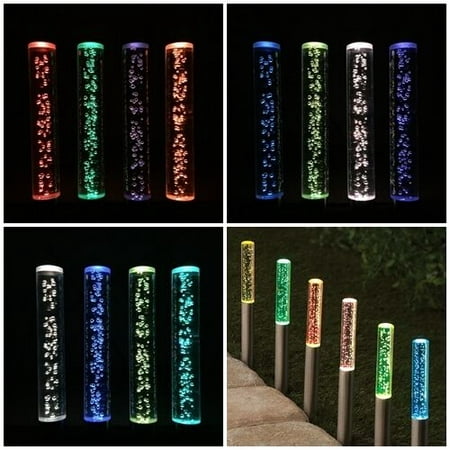Solar 4 Tube Bubble Stake LED Light Garden Pathway Lawn Patio New Sun (Best Rated Solar Tubes)