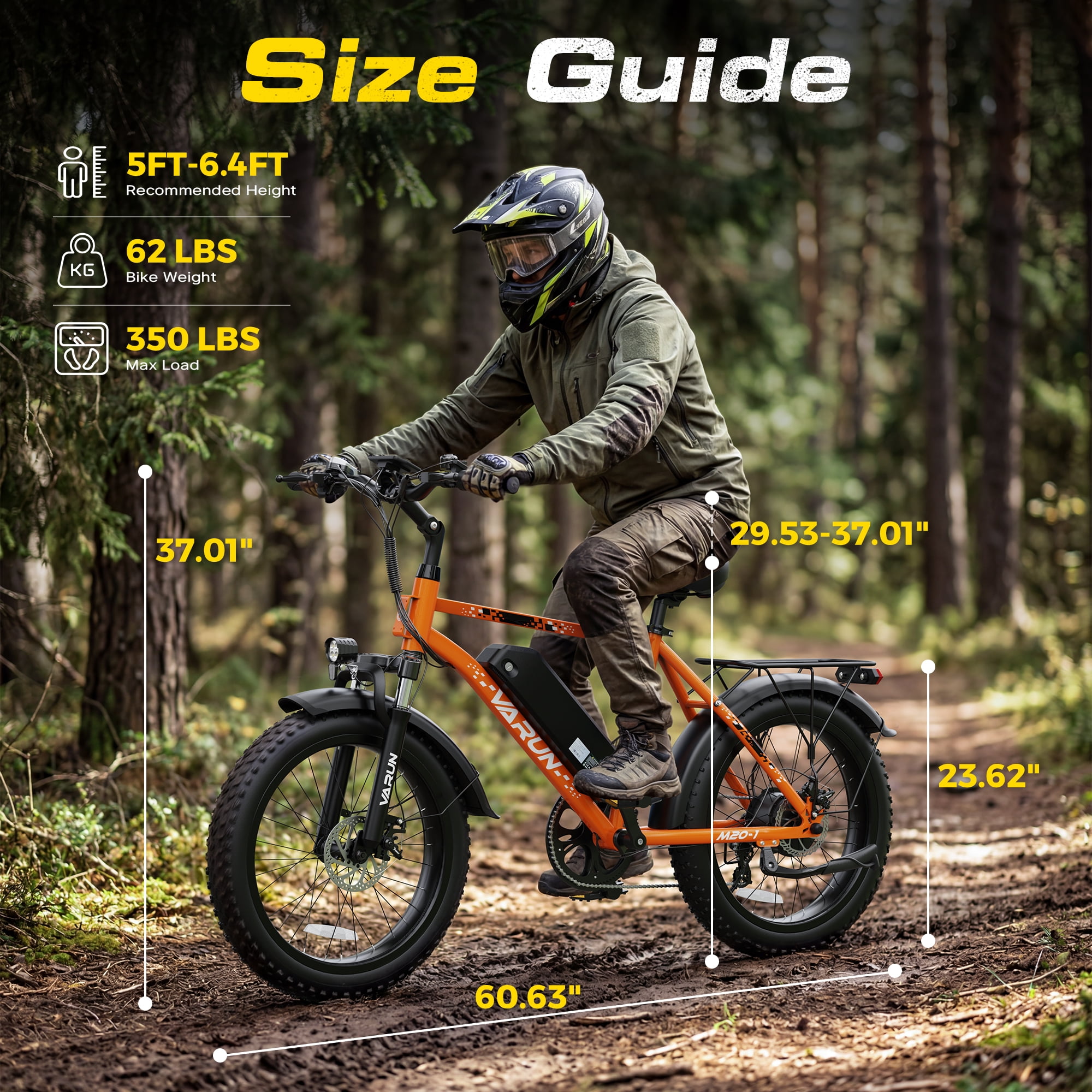 VARUN Electric Bike, 20" Fat Tire EBike for Adults with Peak 750W 48V 624Wh Removable Battery, Electric Mountain Bike for Men & Women with Top 20MPH 60Miles,7 Speed, Rear Rack, UL2849