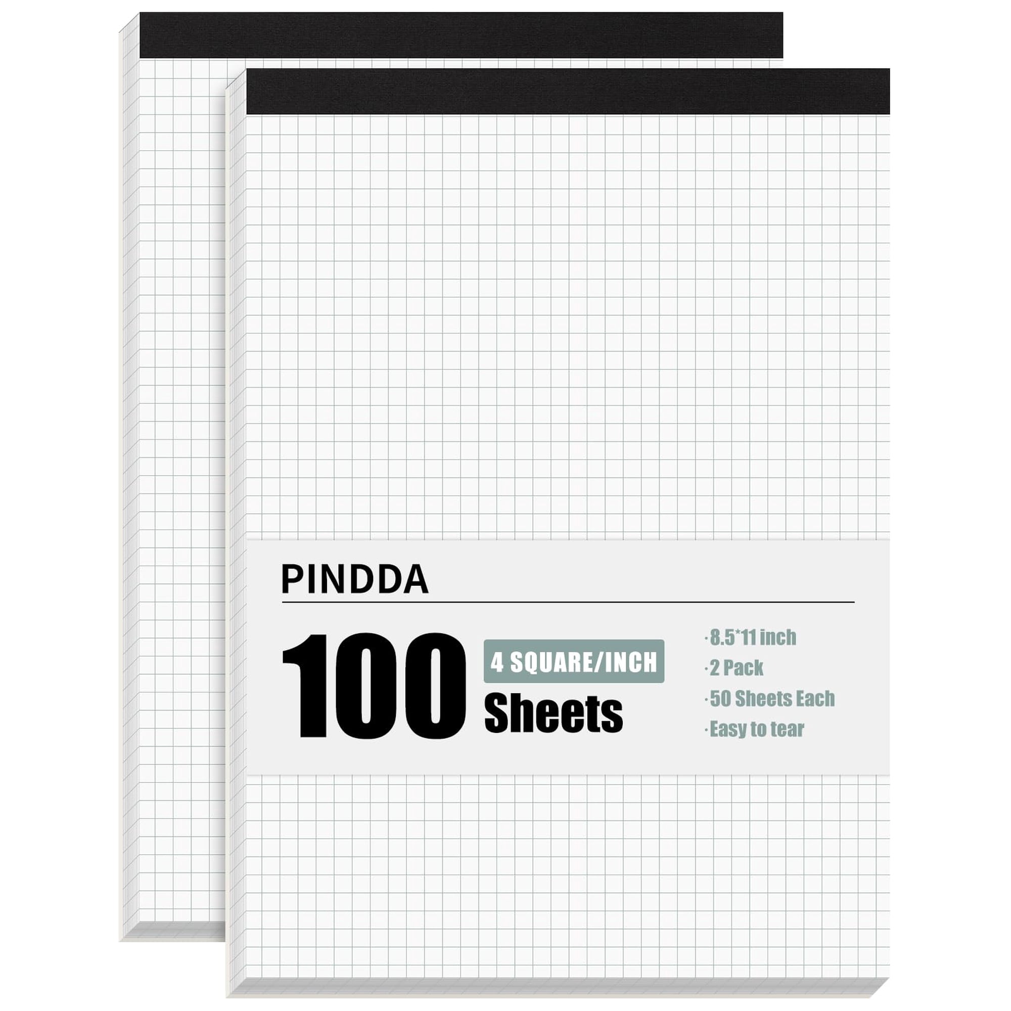 Graph Paper Notebook, 2 Pack, 8.5 x 11 Grid Paper, 4x4 Graph Ruled | 50 Sheets per Pad, Easy-Tear Perforations, 8.5 x 11 Cardboard Backing, for Math, Drafting, Drawing, Engineering