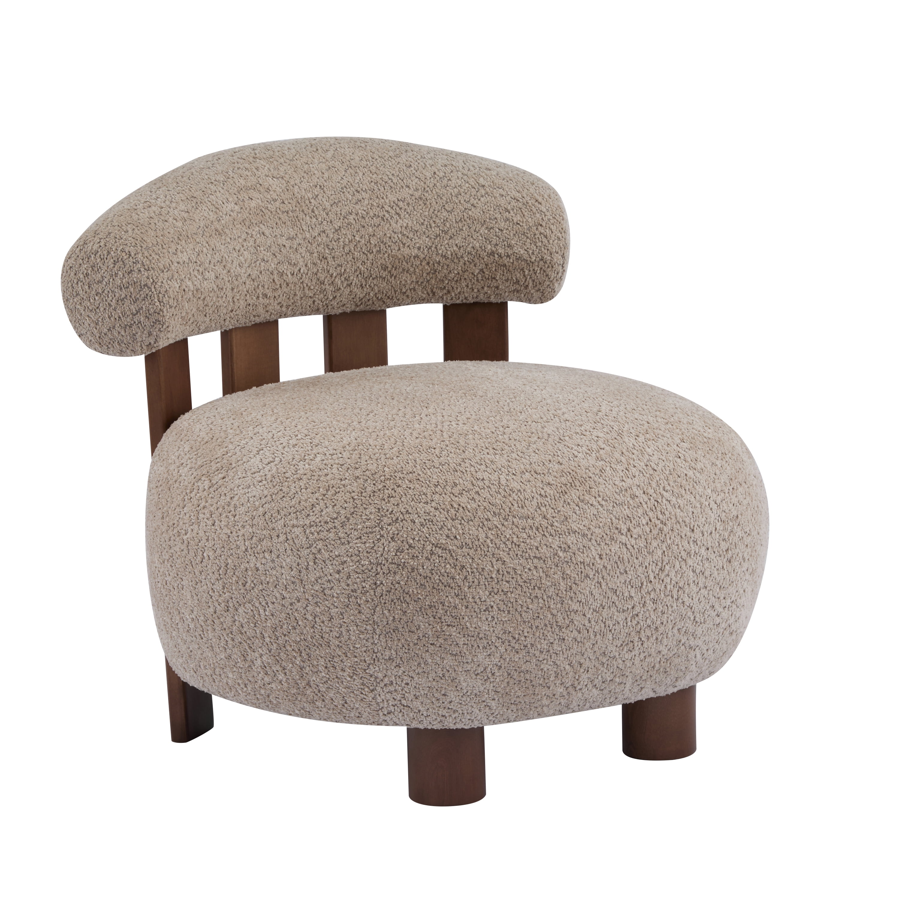 Noble House Modern Boucle Fabric Accent Chair,Plush Rounded Shape with Curved Backrest,Light Brown