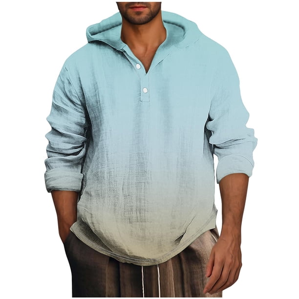 Blusa de manga larga con capucha para hombre, estilo informal, con botones, estampado degradado, de poliéster