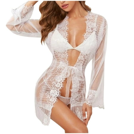 

BIZIZA Chemise for Women Babydoll Sexy Lingerie Nightdress See Through Lace Outfits White XL