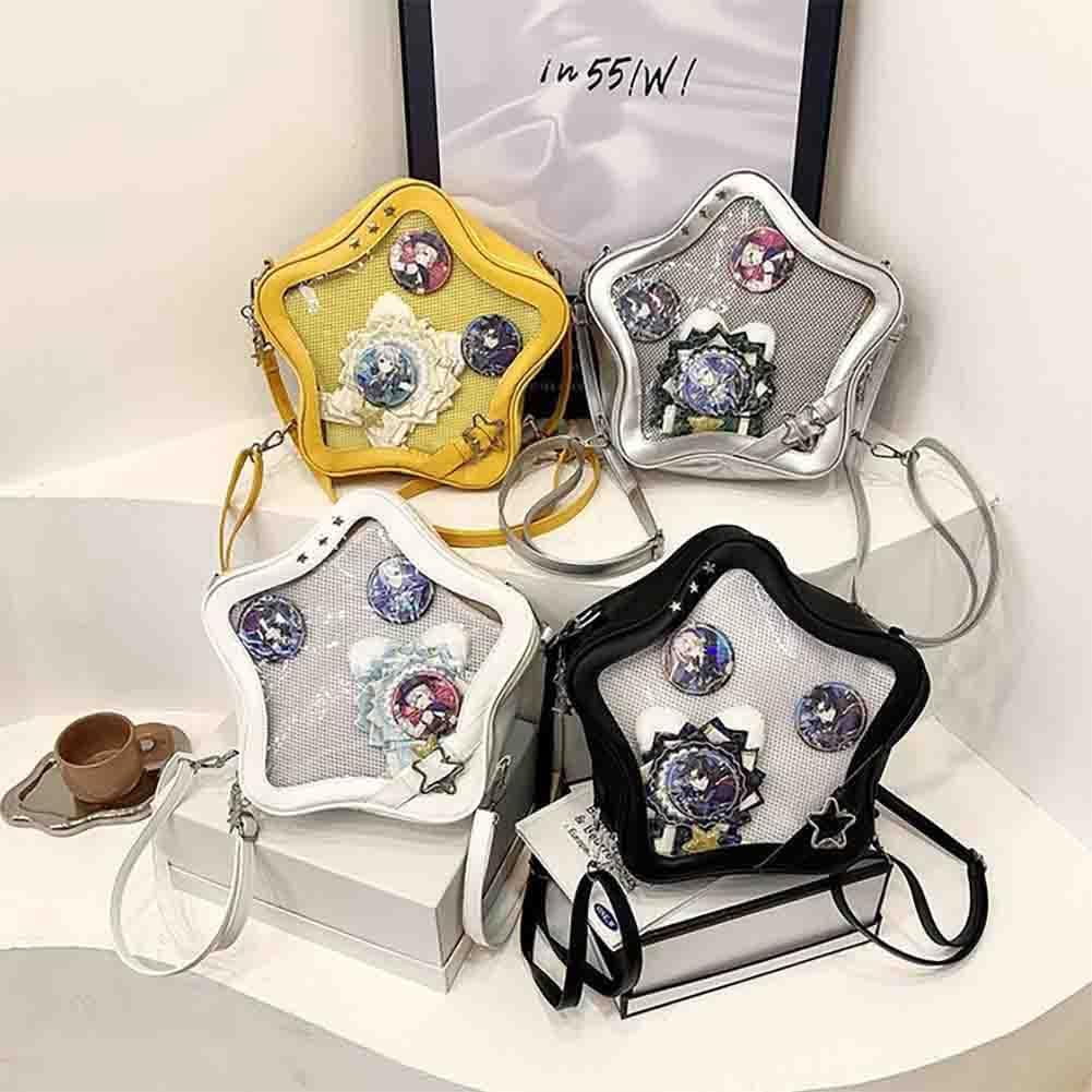 Baguery Ita Bag Star Shaped Purse - PU Leather Cute Clear Crossbody Bag, Kawaii Pin Display Shoulder Bag (Bare Bag)​