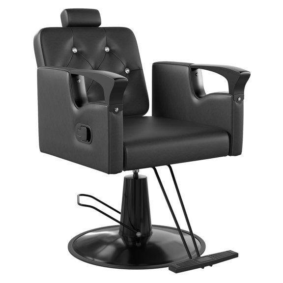 KIGOTY Salon Chair for Hair Stylist, Reclining Salon Chair, Professional Styling Salon Chairs with Heavy Duty Hydraulic Pump, 440LBS,All Black