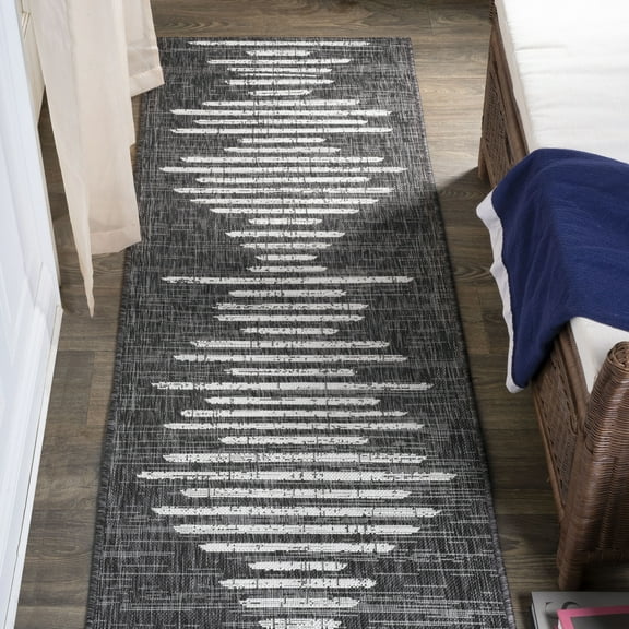 JONATHAN Y SANTA MONICA 2 x 10 Runner Rug, Zolak Berber Stripe Geometric - Black/Ivory, SMB124E-210