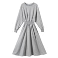 thumbnail image 1 of Vestido largo de manga larga con cuello redondo para mujer Vestido largo informal de cintura alta con cuello con lazo de color sólido (gris), L, 1 of 6