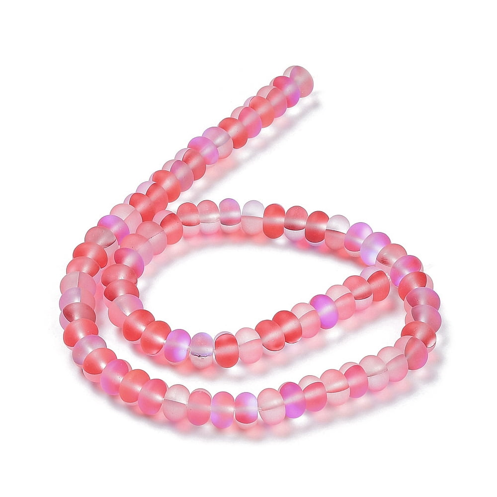 Frosted Transparent Glass Beads Strands Rondelle Hot Pink 8x5mm Hole: 1mm about 75pcs/strand 14.96''(38cm)