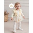 thumbnail image 6 of Spewahor Infant Baby Girl Fall Romper Dress 0 3 6 9 12 18 Months Crew Neck Long Sleeve Floral Print Lace Tutu Dresses Bodysuit with Headband, 6 of 9