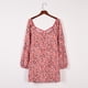 thumbnail image 4 of Vestidos sueltos para mujer Vestido informal de verano Estampado de crisantemo pequeño Cuello cuadrado Vestido de manga larga Mini vestido Pompotops hdfakjf2408, 4 of 9