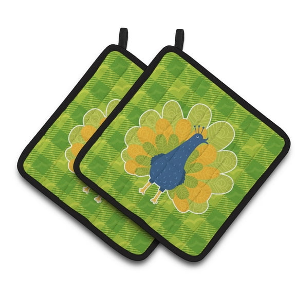 Pretty Peacock Pair of Pot Holders