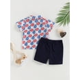 thumbnail image 5 of Aojekbee Independence Day Boys Summer Clothes Glasses/Cow Head Print Short Sleeve Turn-Down Collar Tops Solid Color Shorts 2Pcs Suit, 5 of 10