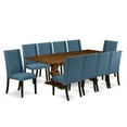 thumbnail image 4 of East West Furniture 11-Pieces Dining Set - A Butterfly Leaf Double Pedestal Modern Dining Table and 10 Blue Linen Fabric Dining Chairs with Stylish Chair Back- Antique Walnut Finish, 4 of 4