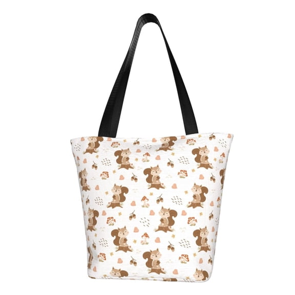 Lsque Fall Squirrel Pattern Beach Tote,Shoulder Handbag,Spacious Tote Bag,Lightweight Travel Bag,Versatile Shopping Bag
