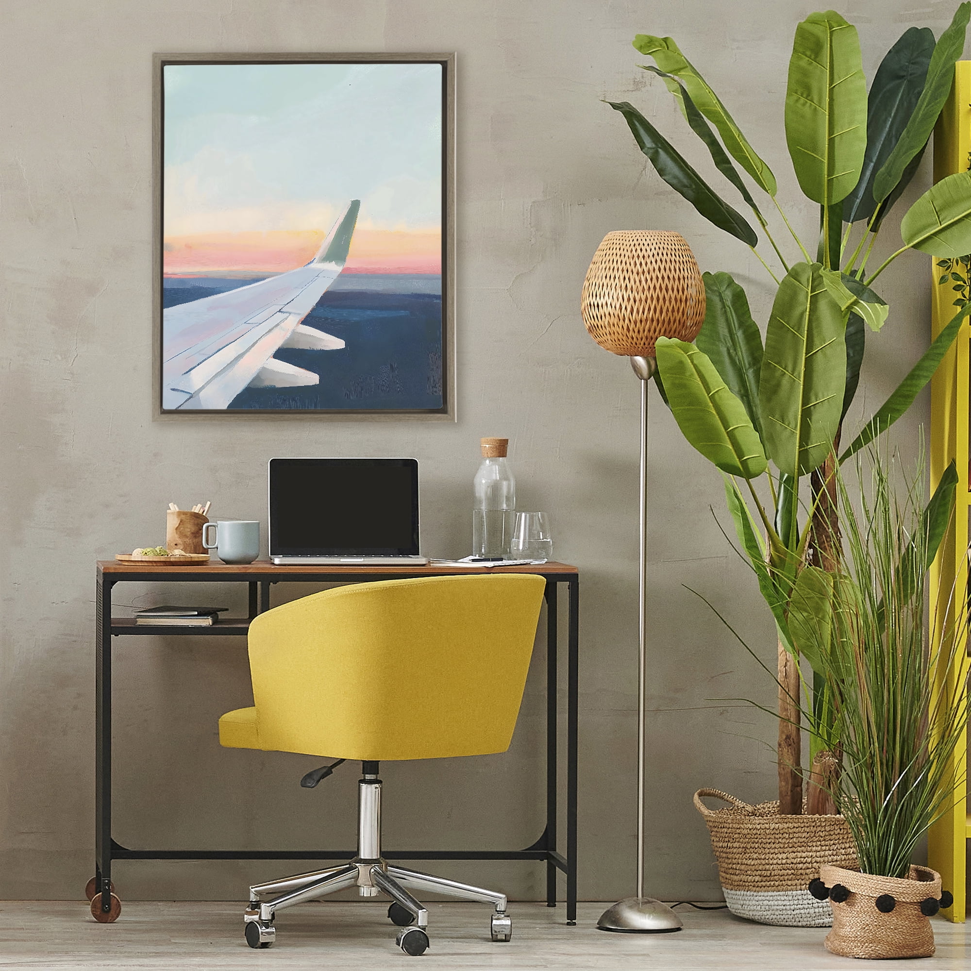 Stupell Industries Airplane Wing Sunset Brown Framed Floater Canvas Wall Art, design by The Prints Vibe