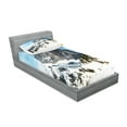 thumbnail image 2 of Ambesonne Nature Fitted Sheet & Pillow Sham Set, Mediterranean Snowy Peak, Twinxl, Brown Blue White, 2 of 2