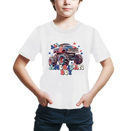 

Boys Short Sleeved T Shirt Independence Day Truck Print Summer New Casual Crew Neck Children s Wear Sleeveless Top Sleeve Pack Sleeve Top Boy Shirt Set Undershirts for Toddler Boys Kid Apparel Boy