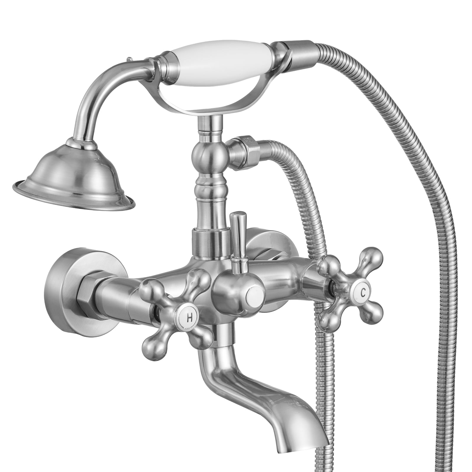 VEVOR Clawfoot Tub Faucet, Wall Mount Bathtub Faucets with Handheld Shower, Vintage Brushed Nickel Clawfoot Tub Filler Faucet Shower Kit with Adjustable Swing Arms & 360° Rotation Spout for Bathtubs
