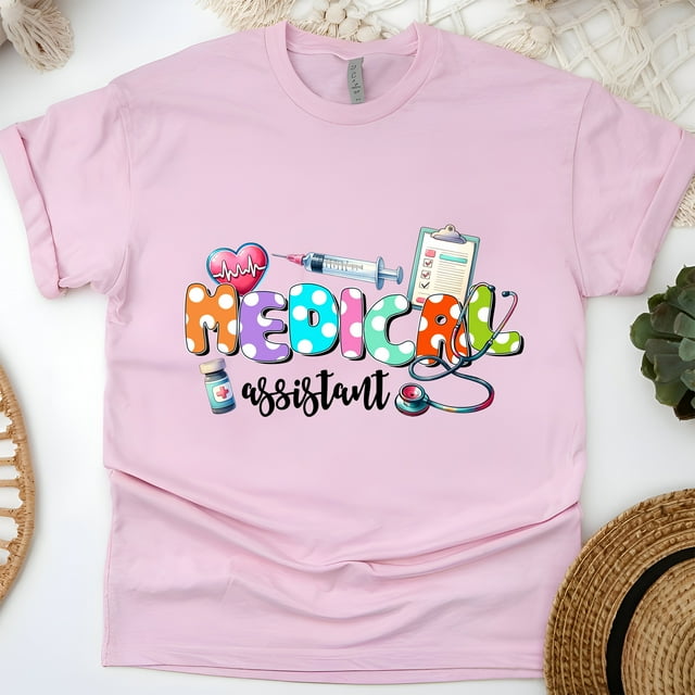 Chemise d'Assistante Médicale / T-Shirt Coloré pour Travailleurs de la Santé, Rose Clair, Taille m
