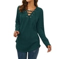 thumbnail image 5 of Nlife Women Long Sleeve Top Criss Cross V Neck Solid Blouse Tunic Top Basic Pullover, 5 of 10
