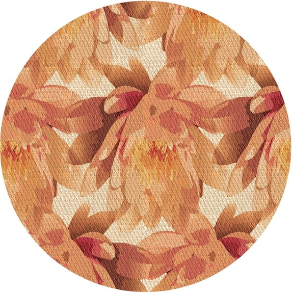 Ahgly Company Indoor Round Patterned Yellow Orange Area Rugs, 3' Round