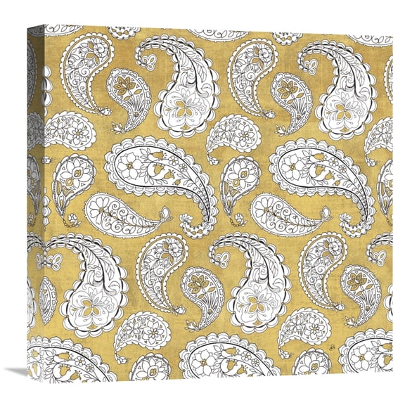 Global Gallery's 'Color my World Paisley Pattern Gold' by Daphne Brissonnet Stretched Canvas Wall Art