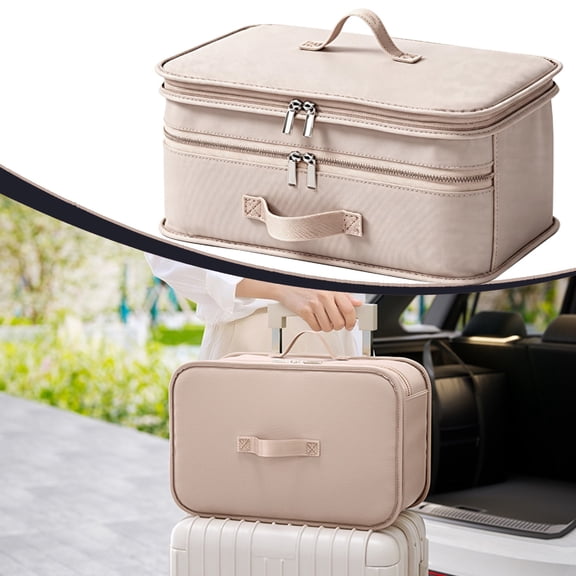 Suitcase Organizer, 5-Layer Large Capacity Travel Luggage Organizer, Portable Hanging Travel Shelves Collapsible Hanging Packing Cubes for Carry on Suitcase, Beige