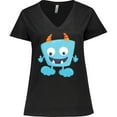 thumbnail image 3 of Inktastic Cute Monster, Blue Monster, Funny Monster, Horns Women's Plus Size V-Neck T-Shirt, 3 of 5