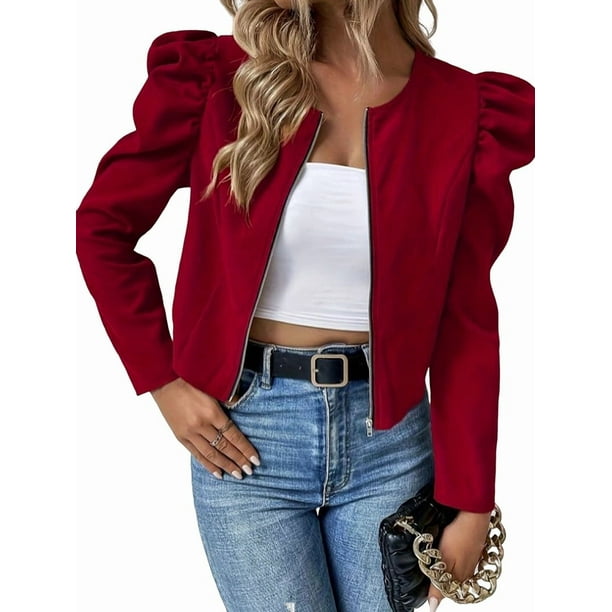 Chaqueta Corta de Larga para Mujer, con Cremallera, Abrigo, Ropa de Abrigo, Atuendo de Otoño, Chaquetones Rojo 4XL