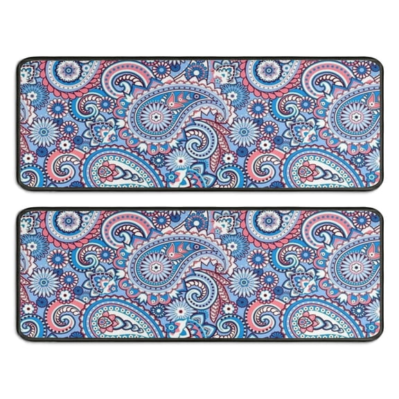 Kitchen Rugs Sets Of 2,Blue Paisley and Floral Pattern Anti Fatigue Kitchen Mat Rugs Non Slip Washable,Decorative Kitchen Floor Mats for Kitchen,Sink,Laundry,17"x47" 17"x47"