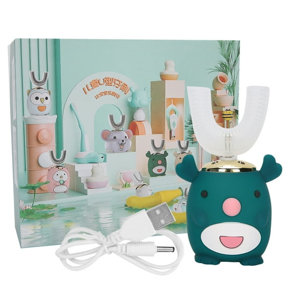 Cepillo De Dientes Eléctrico Para Ni?os En Forma De U, Cepillo De Dientes De Limpieza De Cuidado Bucal Inteligente, Herramienta De Cepillado De Dientes Con Dibujos Animados Bonitos(2-6-Verde) EOTVIA No